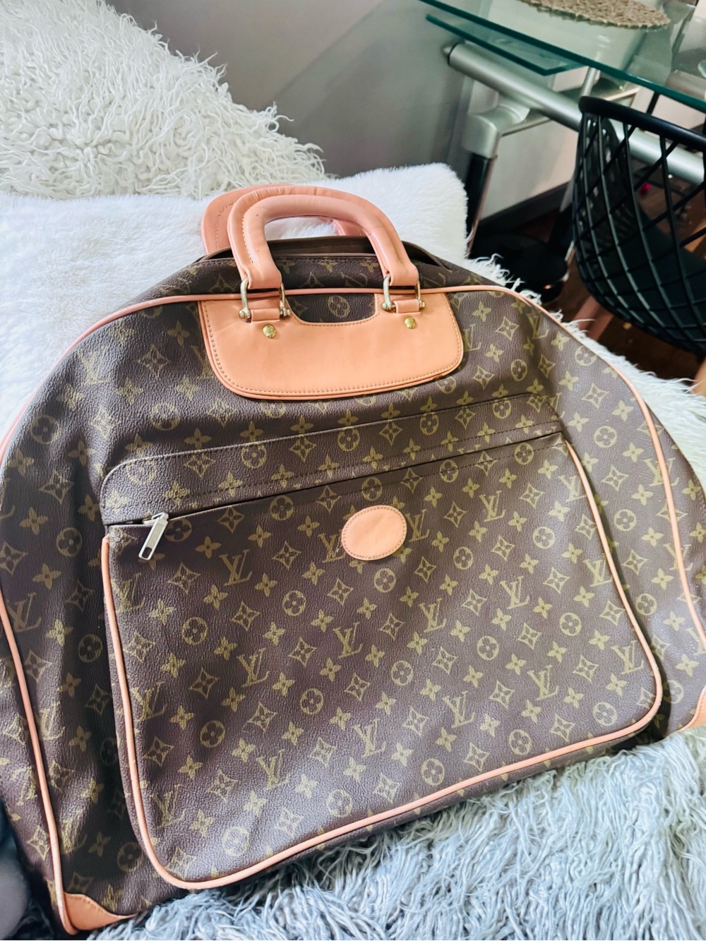 Louis Vuitton Monogram Weekend Duffle - Brown & Tan Leather Trim vintage